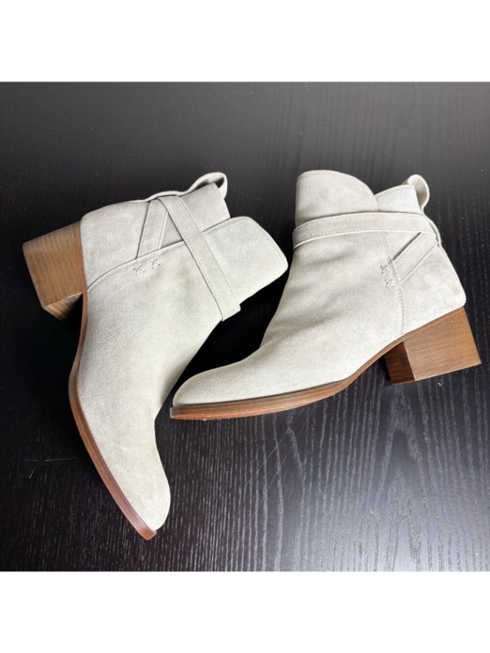 RAG & BONE Womens Size 39 Walker Suede Buckle Booties Light Gray Heeled Boots - Picture 10 of 12